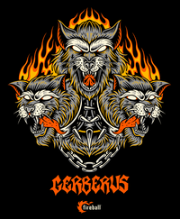 Illustration of the 3 wolves of Cerberus for wide crazy cart wheels